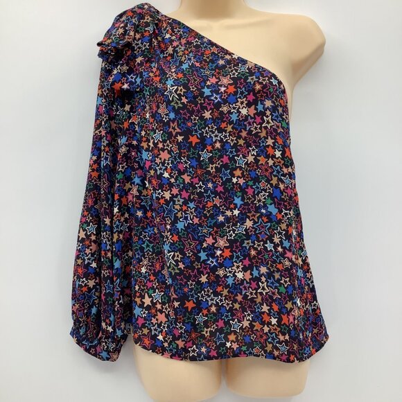 J. Crew Jacuzzi One-Shoulder Bow Star Print Top Black Size 10 NEW - Picture 1 of 8